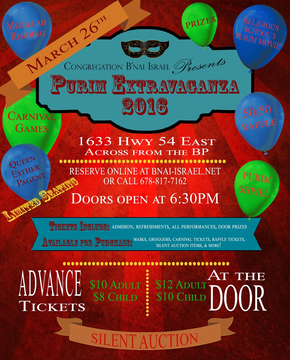 Purim Extravaganza 2016 flyer